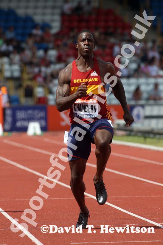 Dwain Chambers winner of the 100 metres at the Sainsbury's British Championships, Birmingham.